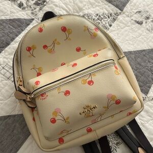 Coach Beige Cherry Pattern Backpack